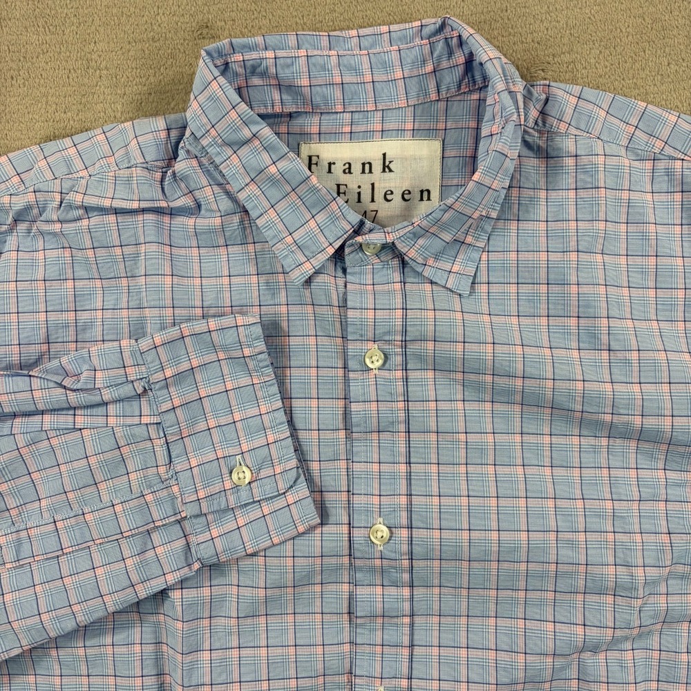Frank & Eileen Paul Shirt Men XL Blue‎ Pink Plaid Italian Fabric Designer